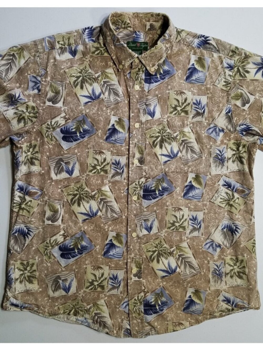 David Taylor Short Sleeve Button Down Palm Trees All Over Print Shirt Men Large